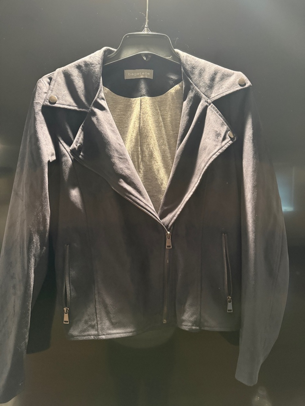 bagatelle Navy Suede-Style Moto Jacket